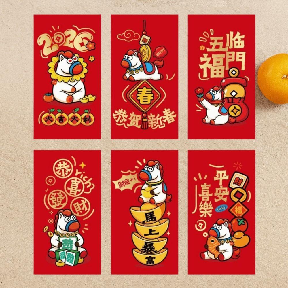 6Pcs/Set Paper Craft Spring Festival Red Envelope 2026 Horse Year Red Pocket Lunar New Year