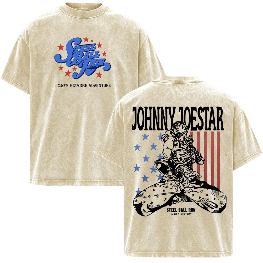 Anime JoJo Bizarre Adventure STEEL BALL RUN Johnny Joestar Magliette Vintage Lavate Uomo Donna Manica Corta Oversize Magliette