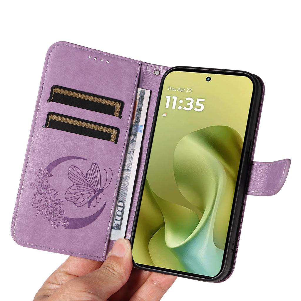 For Motorola Moto G86 5G/G86 Power 5G Case Butterfly Pattern PU Leather Folio Flip Phone Cover -  Light Purple