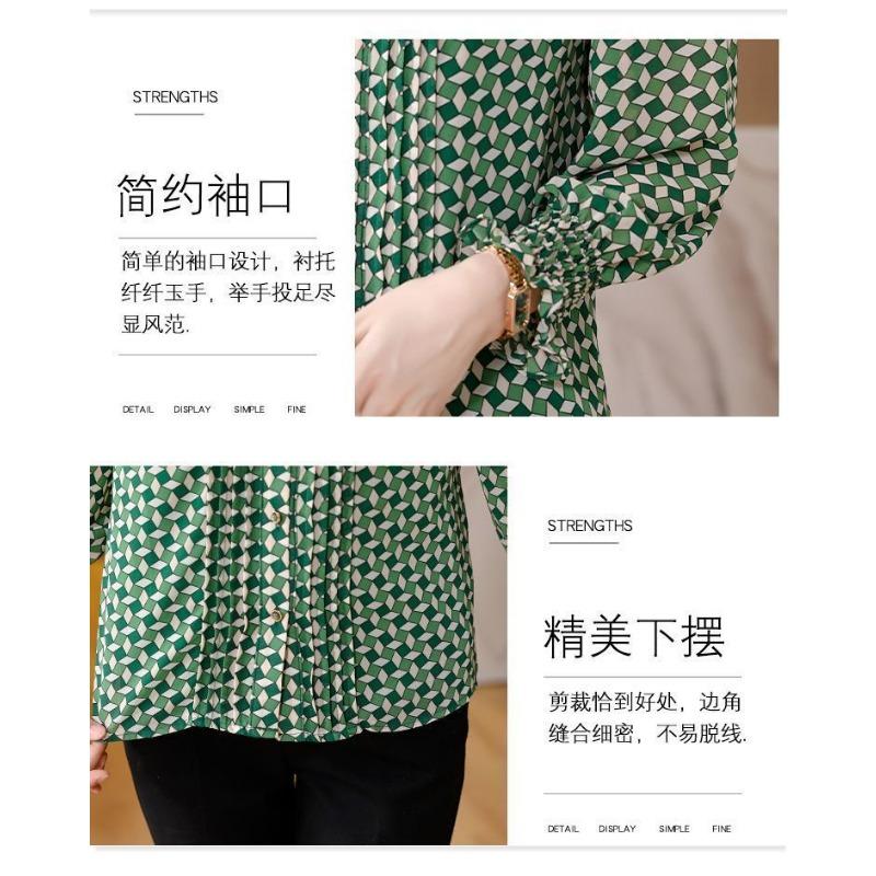 Chiffonblus Dam Långärmad Ny Höstmode Tryckt Ståkrage Temperament Mångsidig Chiffonblus Topp