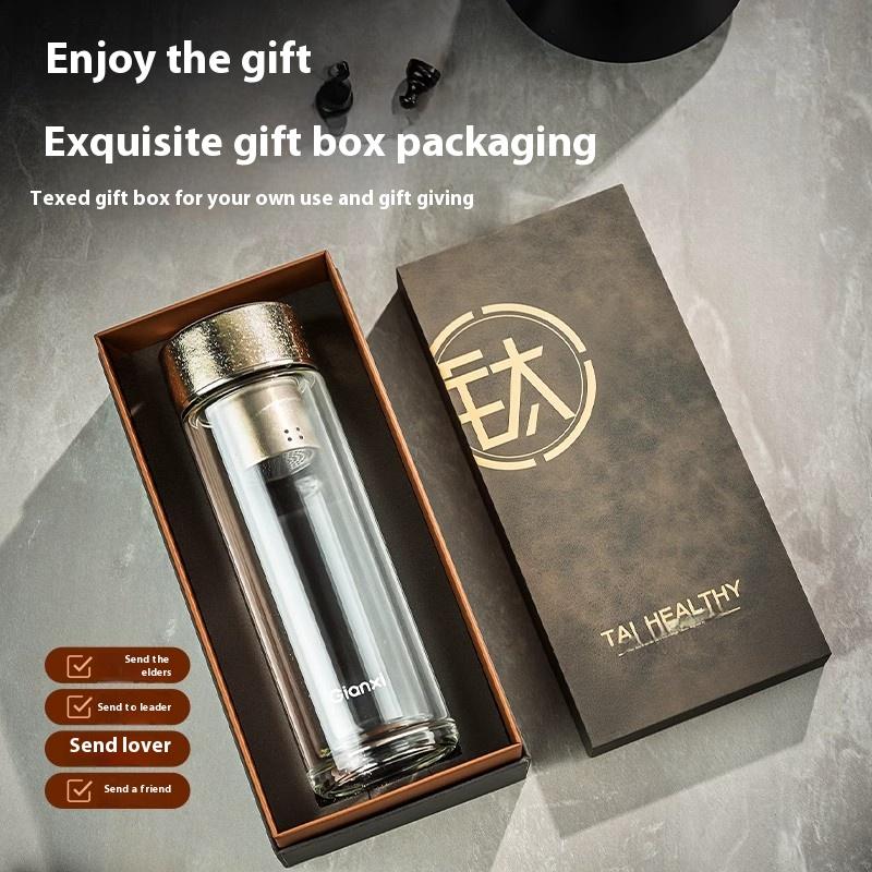 Gianxi Pure Titanium Magnetic Tea Separation Glass Cup For Men'S High-End Magnetic Bubble Tea Cup Glassware  Glass Bottle
