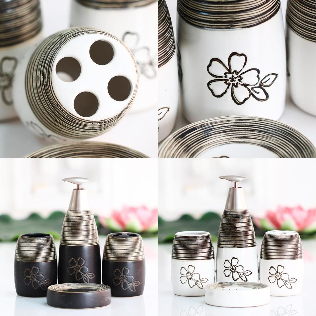 Elegante Keramik-Badaccessoires-Kollektion mit Blumenmuster für Geschenk und Dekoration