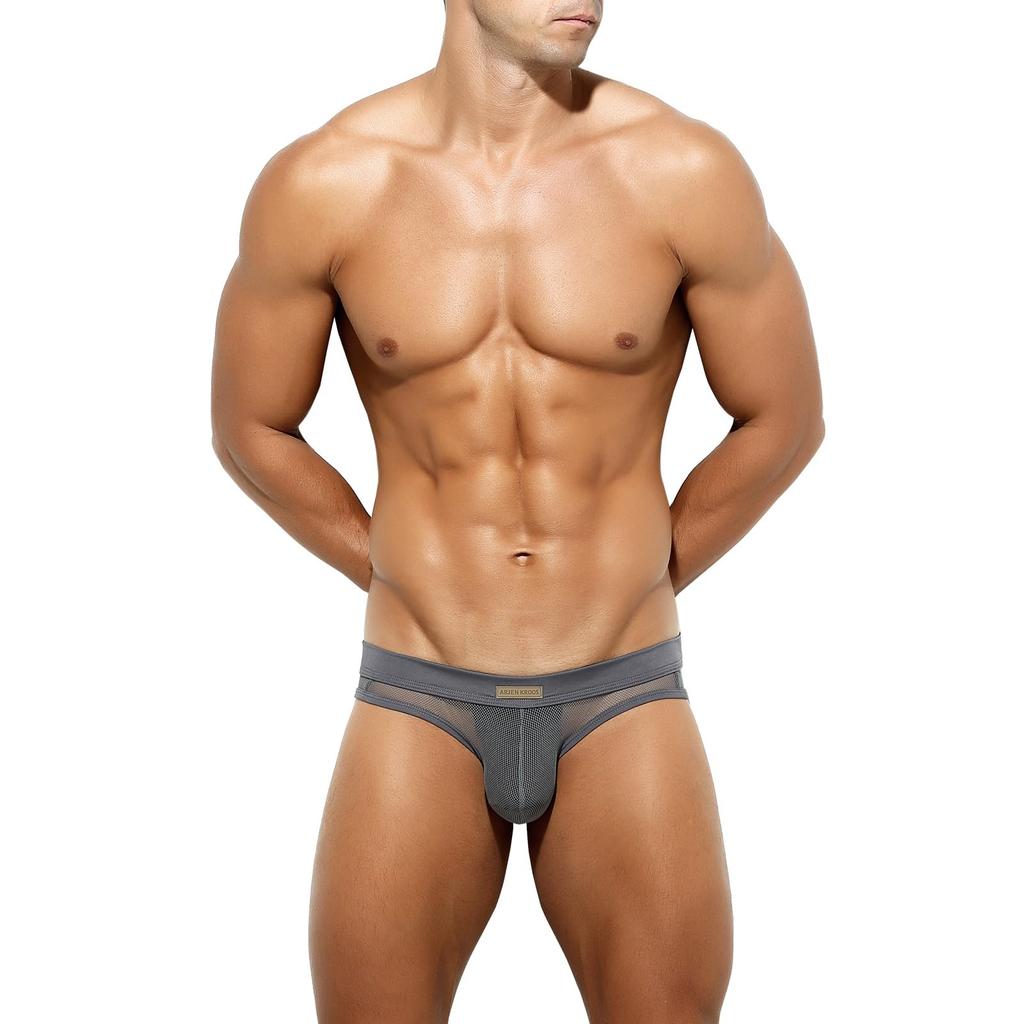 Arjen Kroos Bikini Sexy Full 1 Small Men's Briefs, See-Through T-Back, Underwear, View, AK2167-A1-Gray, Piece,