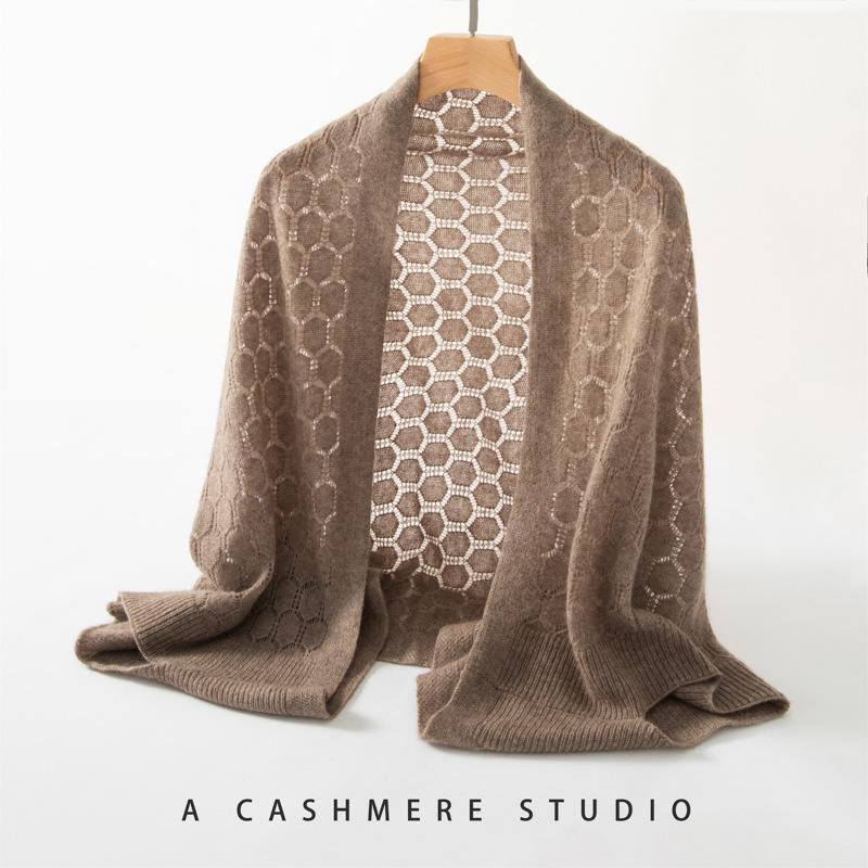 Women's Thin Cashmere Shawl: High-End Diamond Cutout Knit Cape, Warm and Fashionable for Autumn and Winter