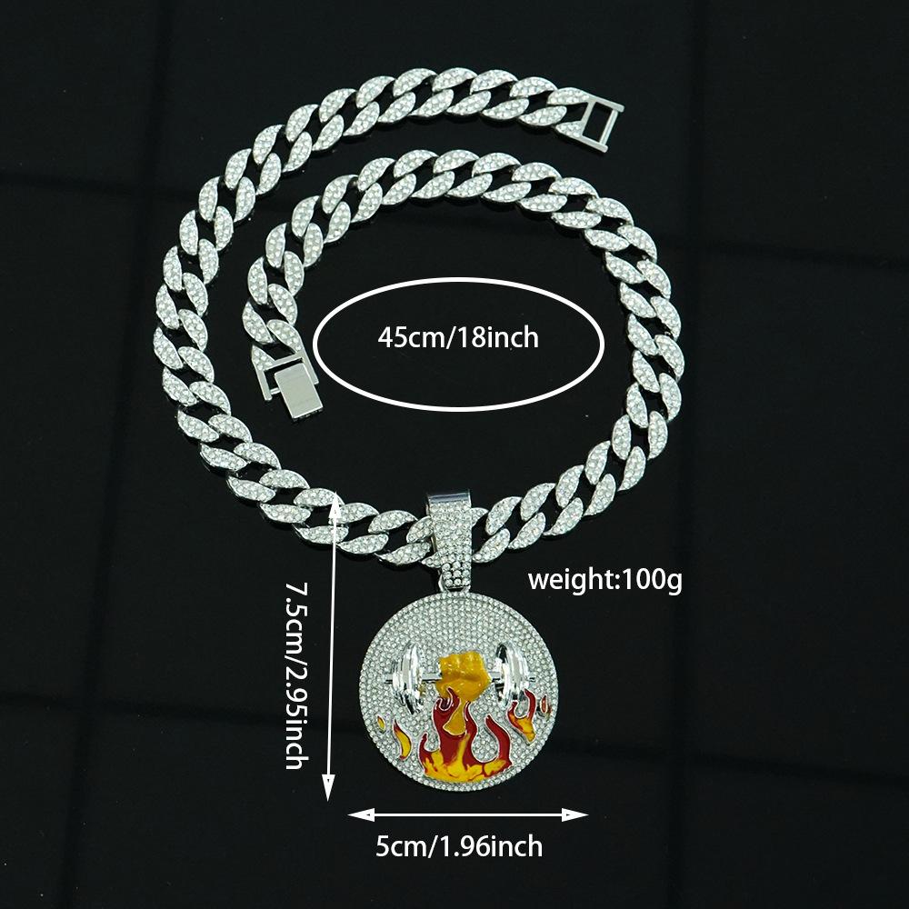 Fire and Dumbbell Fashion European and American Hip Hop Pendant As A Symbol of Power for Men's Trendy Brand Accessories