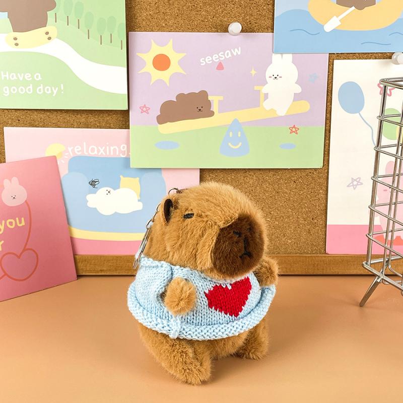 Cute Heart Sweater Capybara Plush Pendant Cartoon Plush Doll Toy Keychain Pendant Creative Backpack Decoration Accessories Gifts