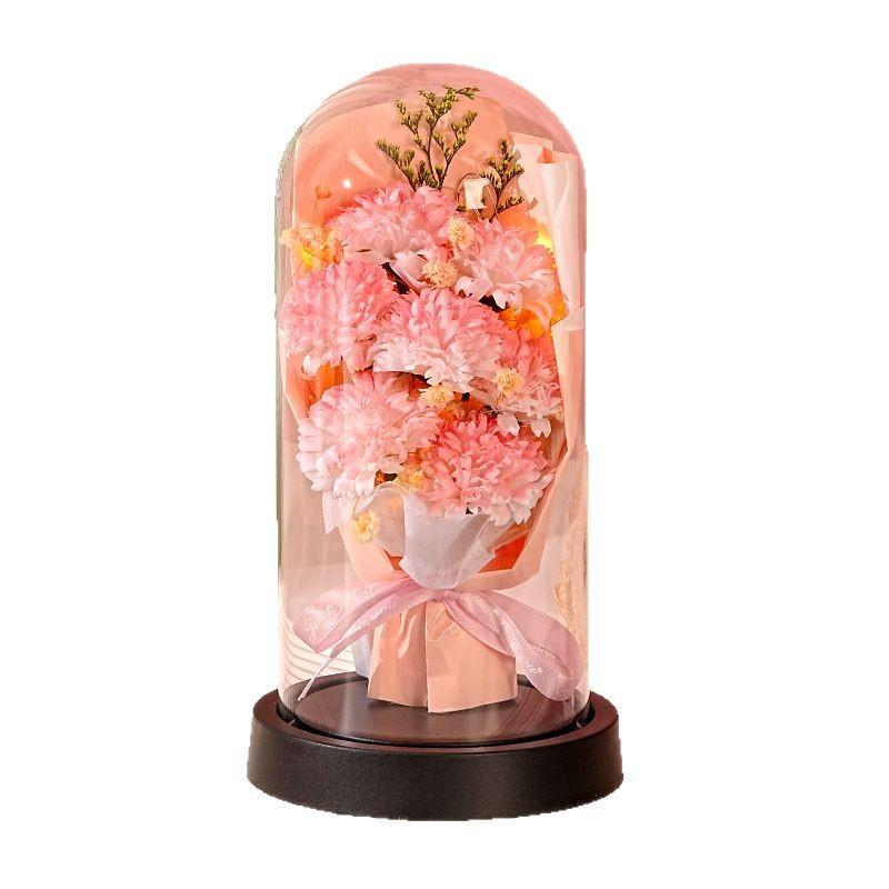 Carnation Glass Cover Flower Lamp Teachers' Day Practical Gift Dried Flower Gypsy Star Eternal Flower Creative Ornament