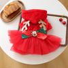 Festive Red Plaid Pet Dress Dogs Cats Warm Winter Holiday Tutu Skirt With Reindeer Design