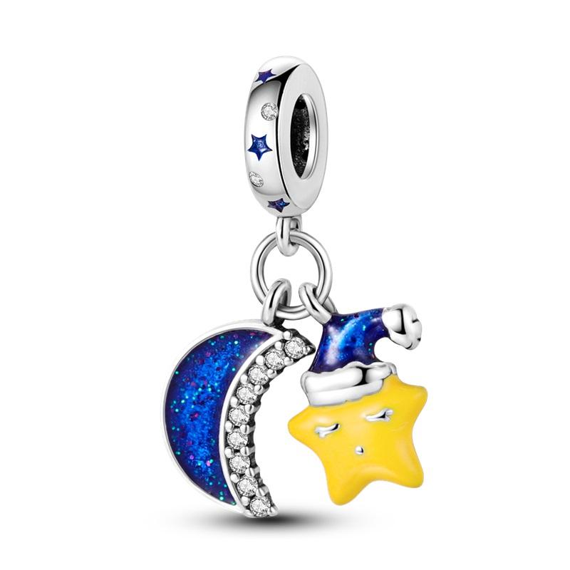 Copper Sun Moon Star Theme Multiple Styles Fashionable Charms Beads Fit Pan Genuine Bracelets Handmade DIY Jewelry