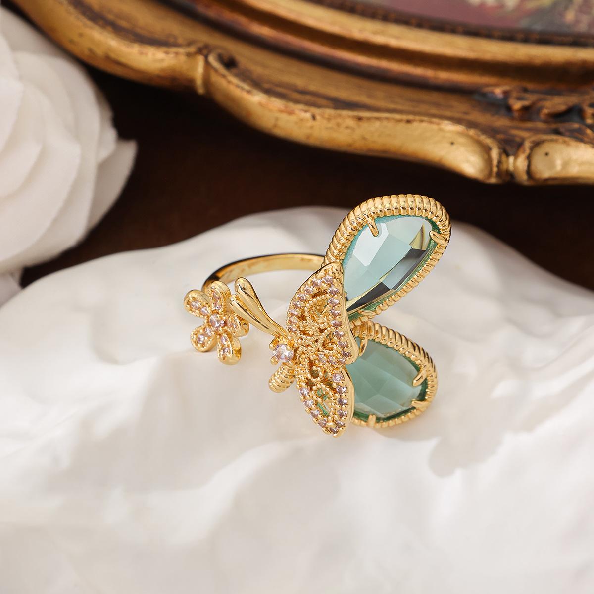 Light Luxury Diamond-Encrusted Butterfly Glazed Ring Stud Earrings, Real Gold Electroplated Silver Needles