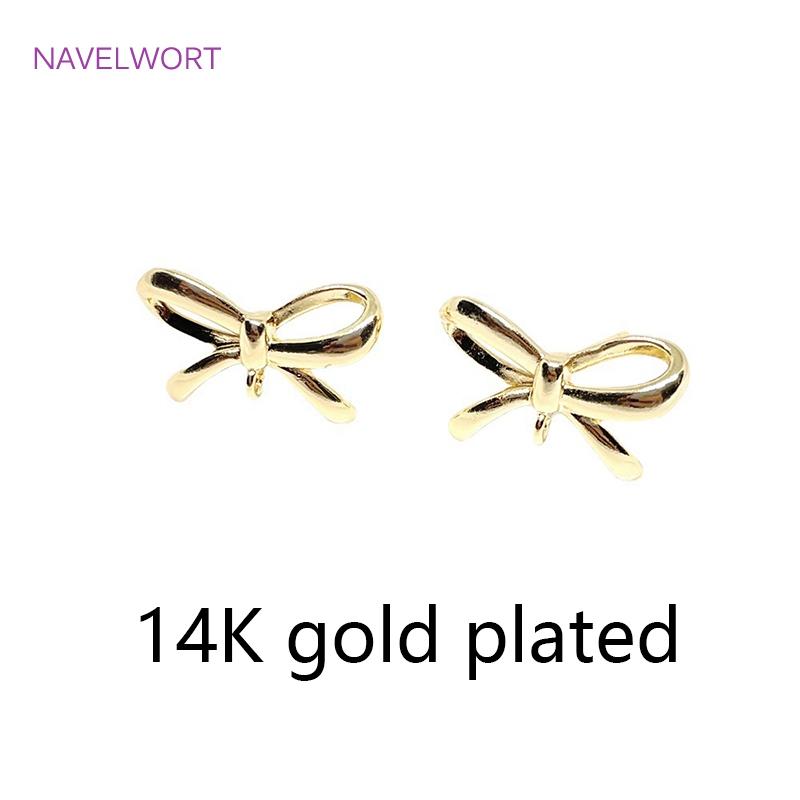 

S925 Sterling Silver Needle Bowknot Shape Post Earring Fittings 14K Gold Plated Brass Drop Earrings Jewelry Making Accessories 2 pieces