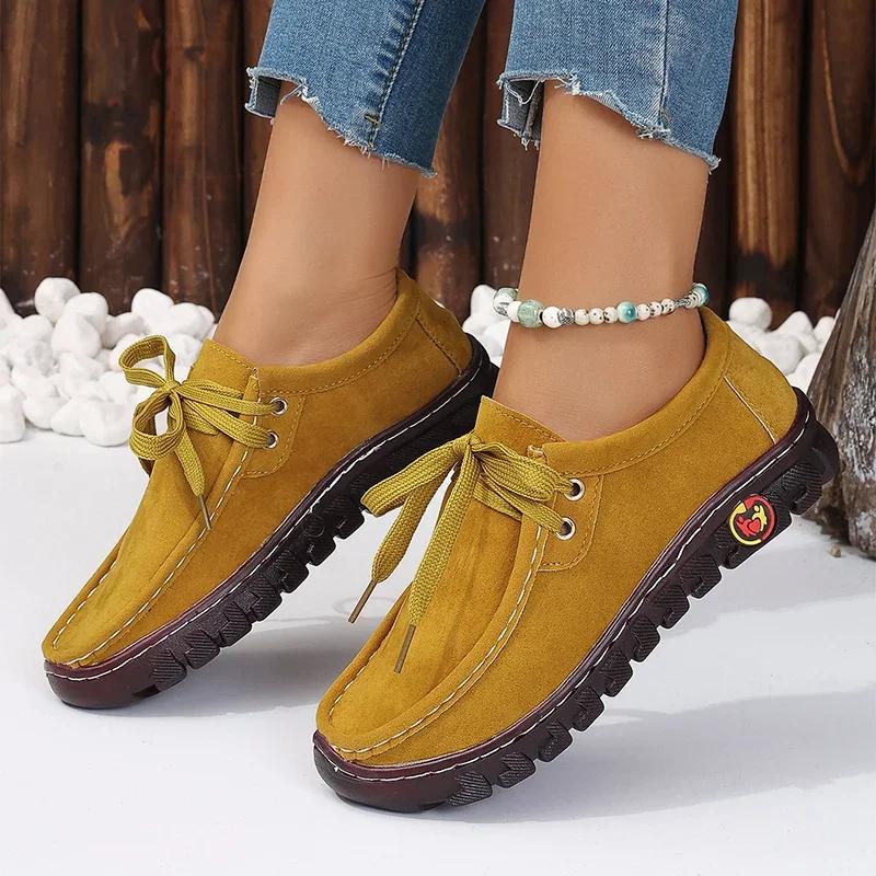 Autumn Womens Casual Shoes 2025 New Lace Up Faux Leather Loafers Shoes Comfortable Soft Sole Mom Shoe Women Flat Sneakers Ladies