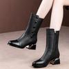 Fashion Brown Leather Middle Heel Half High Boots for Women 2025 New Mid Calf Shoes Woman Sale Cosplay Offer Trend Footwear on Promotion