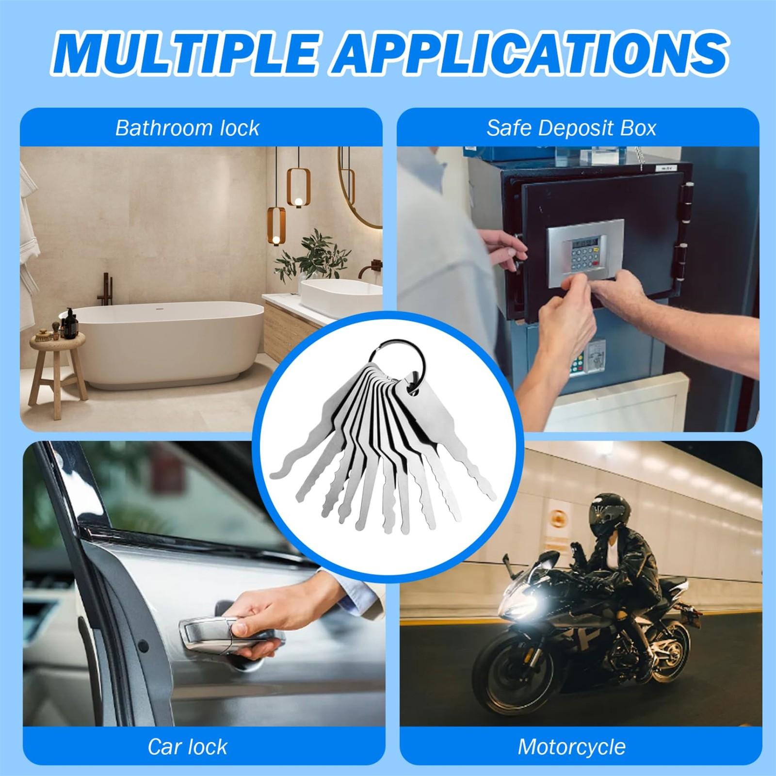 

10 шт. Ключи из нержавеющей стали, Т-образные ключи, набор отмычек для скелетных замков на замену, инструмент для аварийного вскрытия замков ванной комнаты, автомобильных замков, разных форм One Size