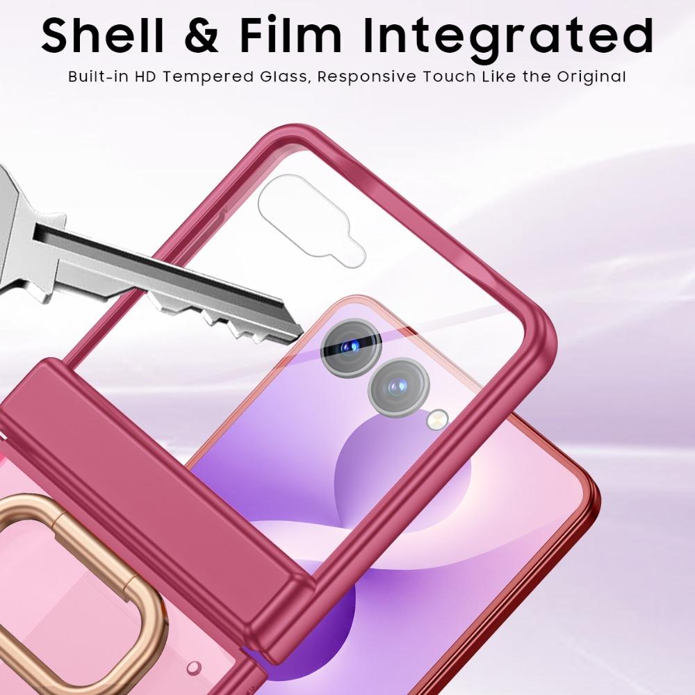 Luxury Ultra-thin Matte Skin Feel Ring Holder Case For Samsung Galaxy Z Flip 8 7 Bracket Tempered Glass Film Shockproof PC Cover
