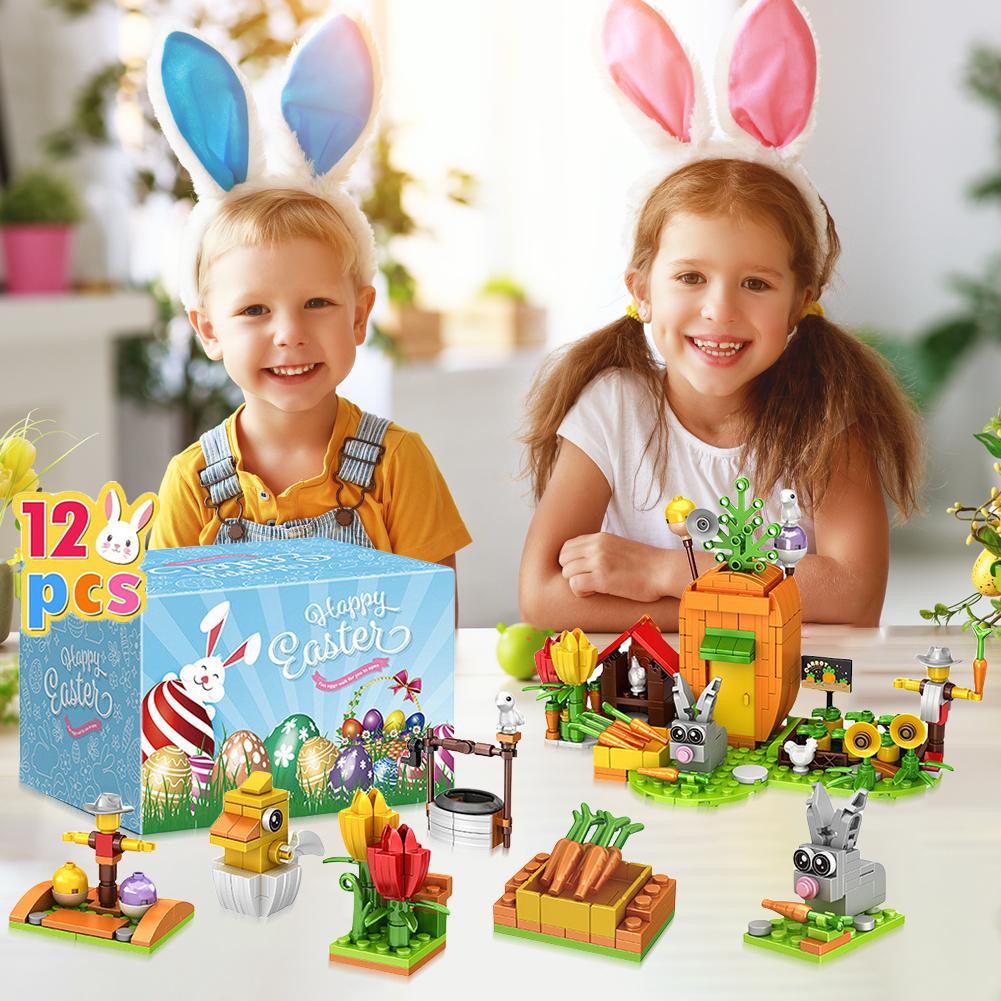 12Pcs Prefilled Easter Eggs Easter Basket Stuffers Colorful Easter Egg Filler with Building Blocks for Boy Girls Easter Egg Gift