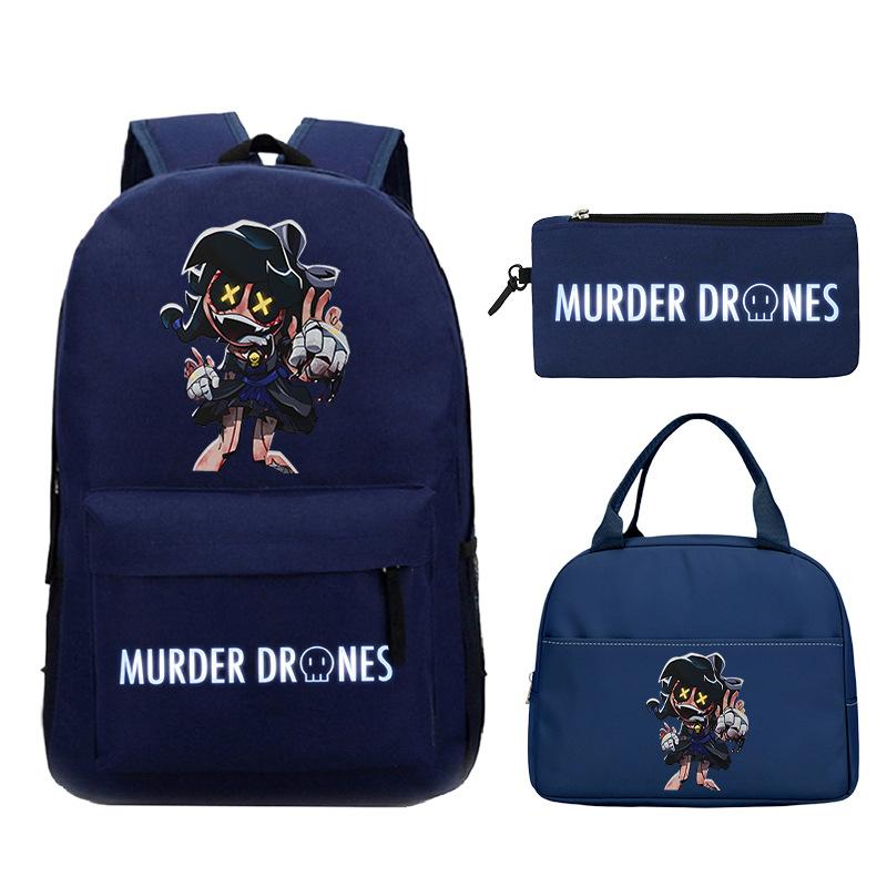 Murder Drones Printed Children's Backpack Pencil Bag Meal Bag Set Large Capacity Student School Bag