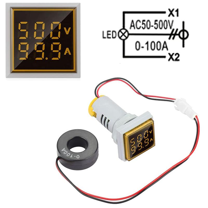 AC 50-500V 0-100A Square LED Digital Voltmeter Ammeter 110V 220V Voltage Current Meter Voltammeter Car Volt Amp Tester Detector