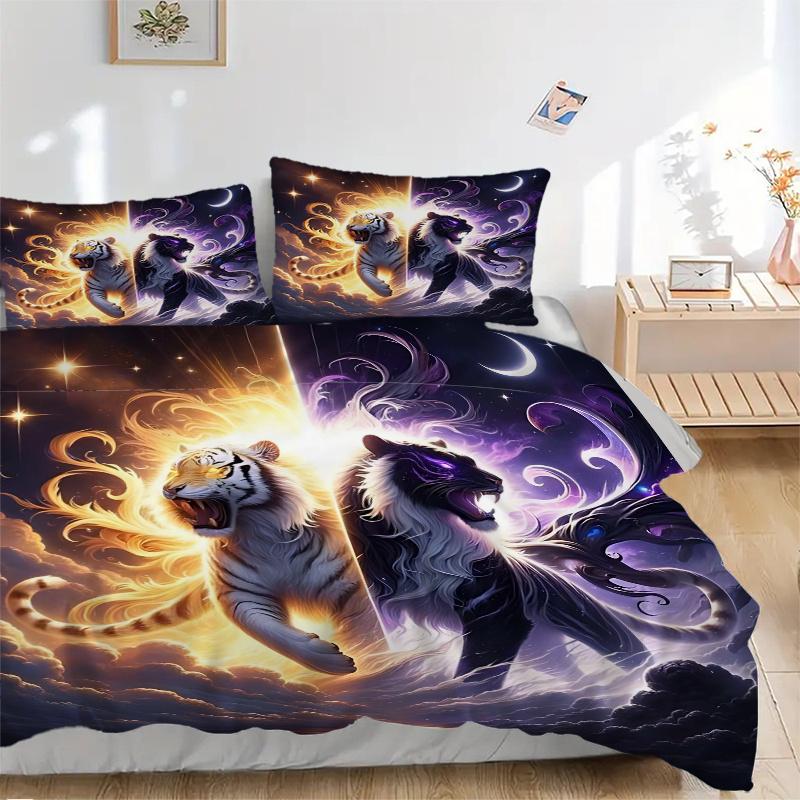 3-teiliges Zwei-Tiger-Bettwäsche-Set - Weiche und bequeme Dekoration für Schlafzimmer, Gästezimmer und Wohnheim. Bettwäsche-Set 1 Bettbezug + 2 Kissenbezüge.W097