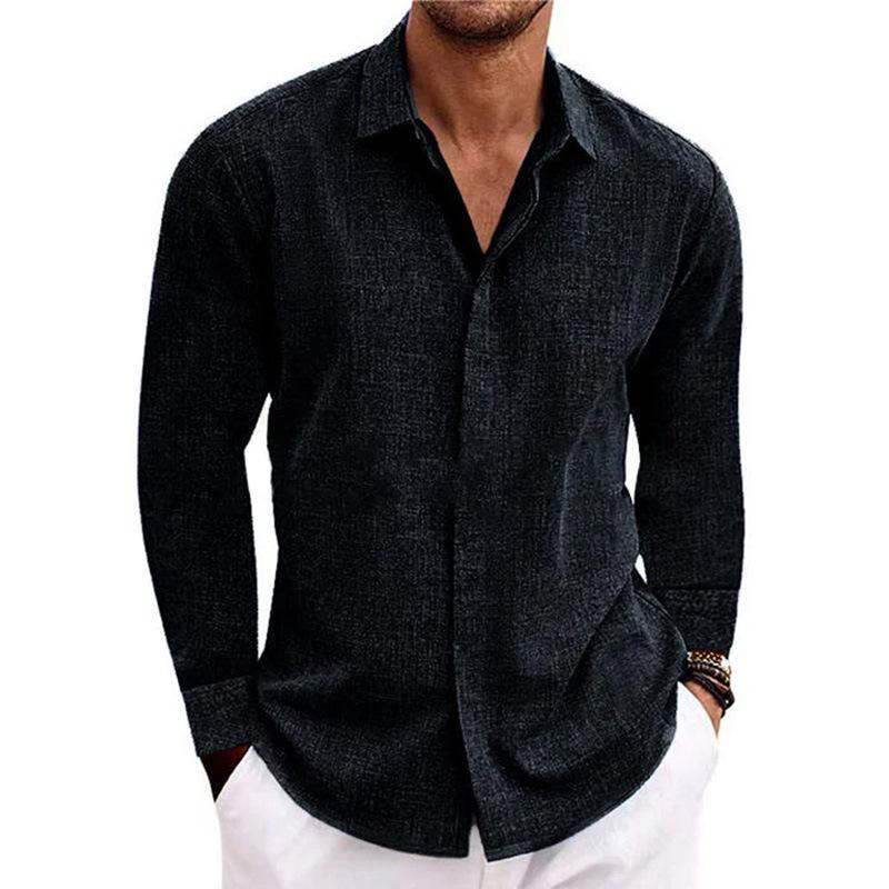 Men's Plus Size Long-Sleeve Linen Cotton Shirt