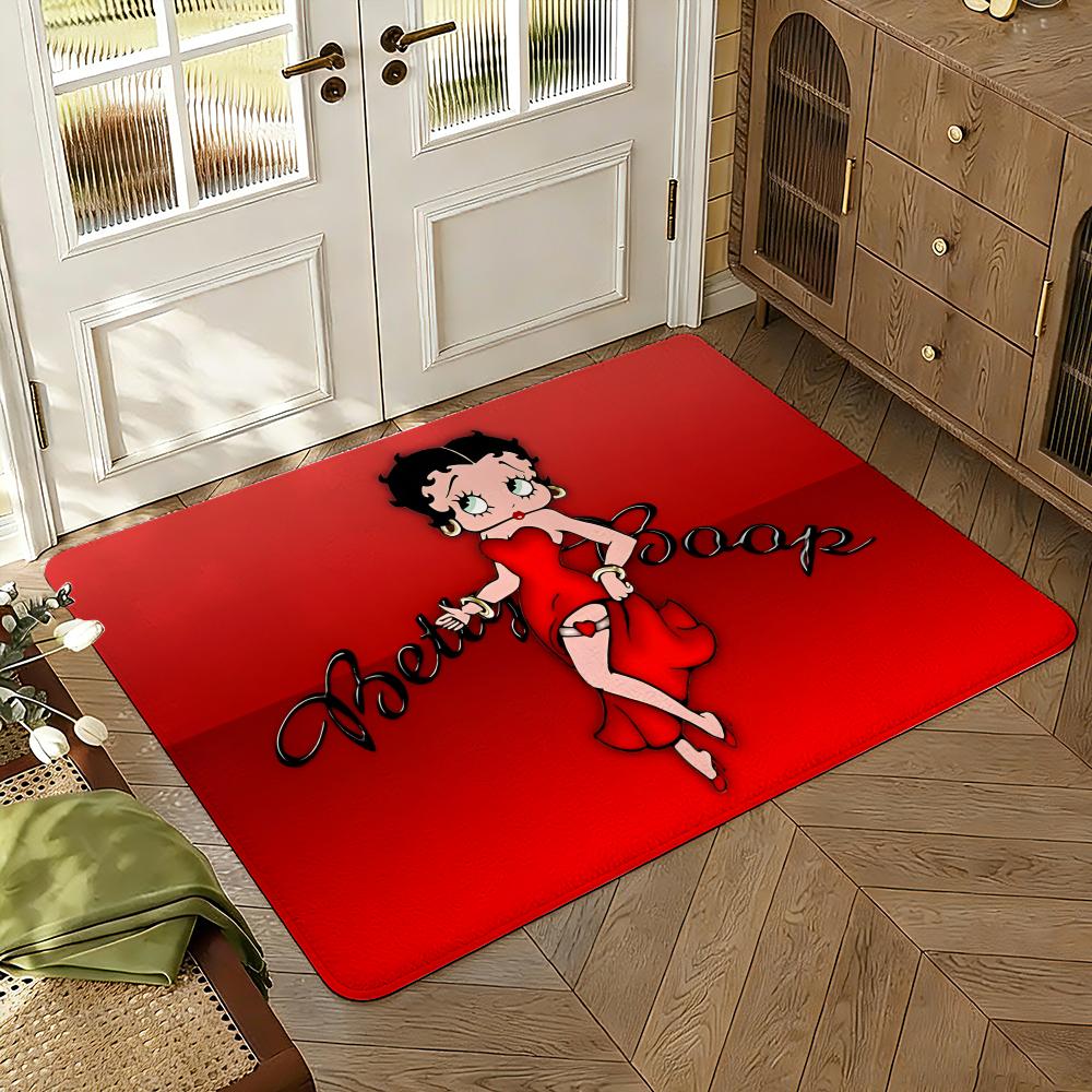 B-Betty-Cute-Boop Anime Floor Mat Soft Thickened Absorbent Non-Slip Bedroom Living Room Door Mat Home Decor Flannel Rugs