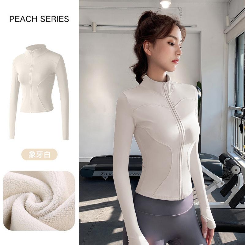 Skinny yoga clothes women's spring 1011 new velvet thickened slim stand-up collar sports jacket running warm top