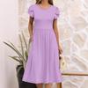 Damen Rundhals Kurzarm Midi Kleid Lockerer Schnitt Mittlere Taille Elegant Gepunktetes Sommerkleid