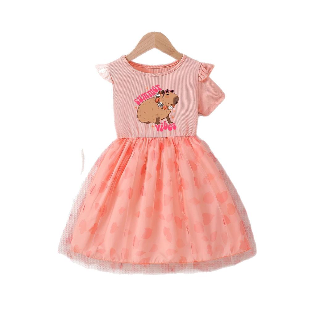 Rochie de vară din plasă cu capibare pentru fete, Modă pentru copii, Rochie de prințesă