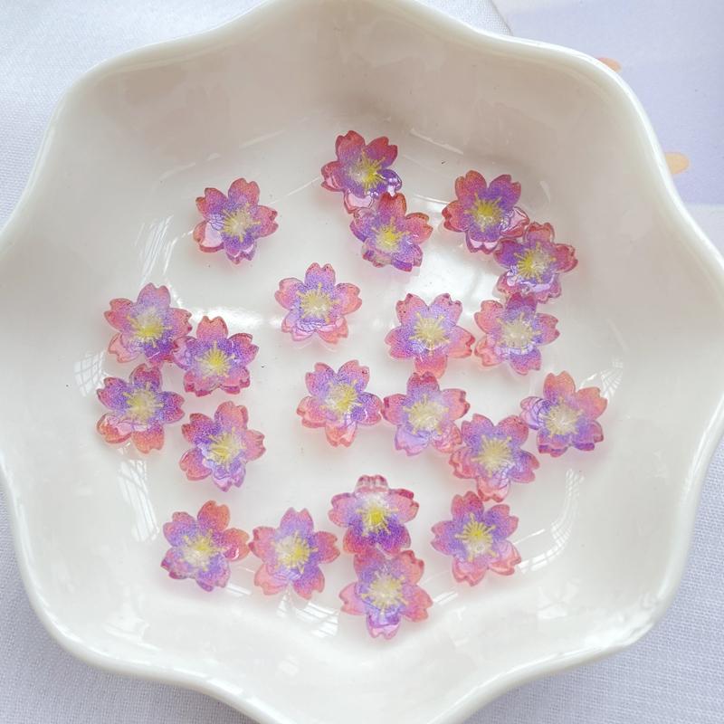 20Pcs New Cute Resin Mini Transparent Colored Flowers Series Flat Back Parts Embellishments For Hair Bows Accessories