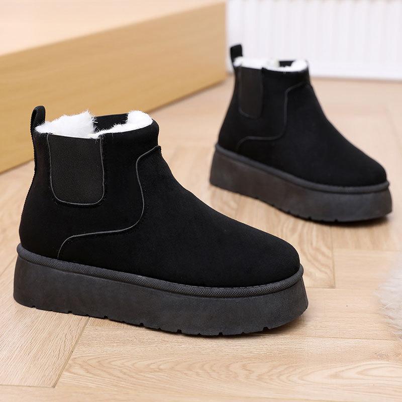 Winter new snow boots women's thick-soled large cotton boots piled and thickened solid color elastic cotton shoes