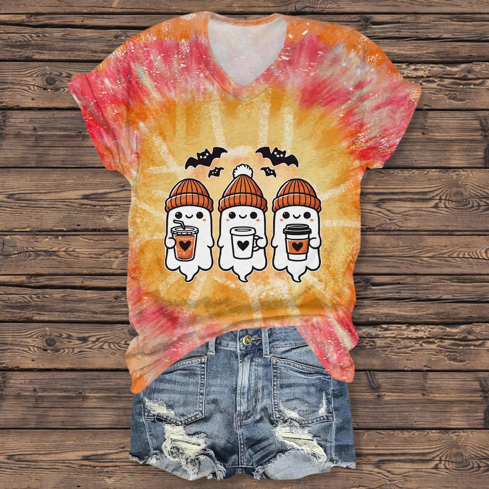 

Женская повседневная футболка с короткими рукавами и V-образным вырезом на тему Хэллоуина XXL оранжевый