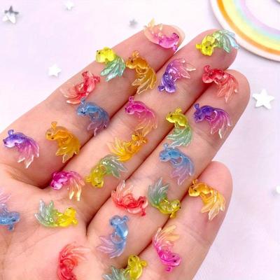 50 adet Reçine Mini Renkli Şeffaf Şeker Rengi Altın Balık Tırnak Sanatı Düz Sırtlı Yapay Elmas Aplike DIY Scrapbook Dekor Aksesuarları El Sanatları