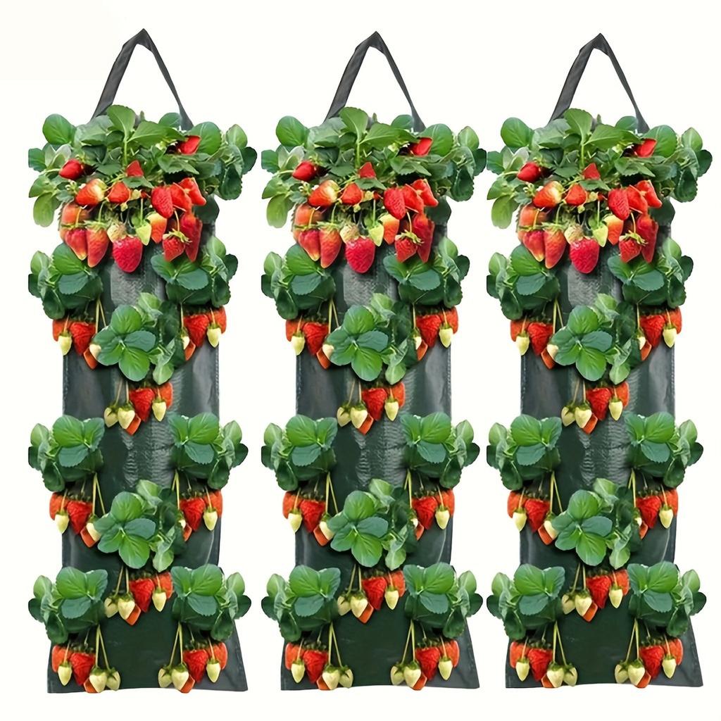 Bolsas de Cultivo para Plantas Colgantes de 3 Piezas con 8 Bolsillos, Macetero Vertical para Jardín, Bolsas de Plantación para Fresas y Verduras, Tela Duradera, Bolsas de Crecimiento 25x60cm