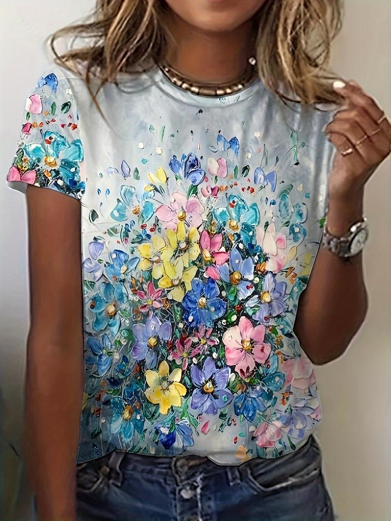 Women's round neck short sleeved T-shirt, women's summer small animal print, 3D digital print, popular print summer top 2880 EMA