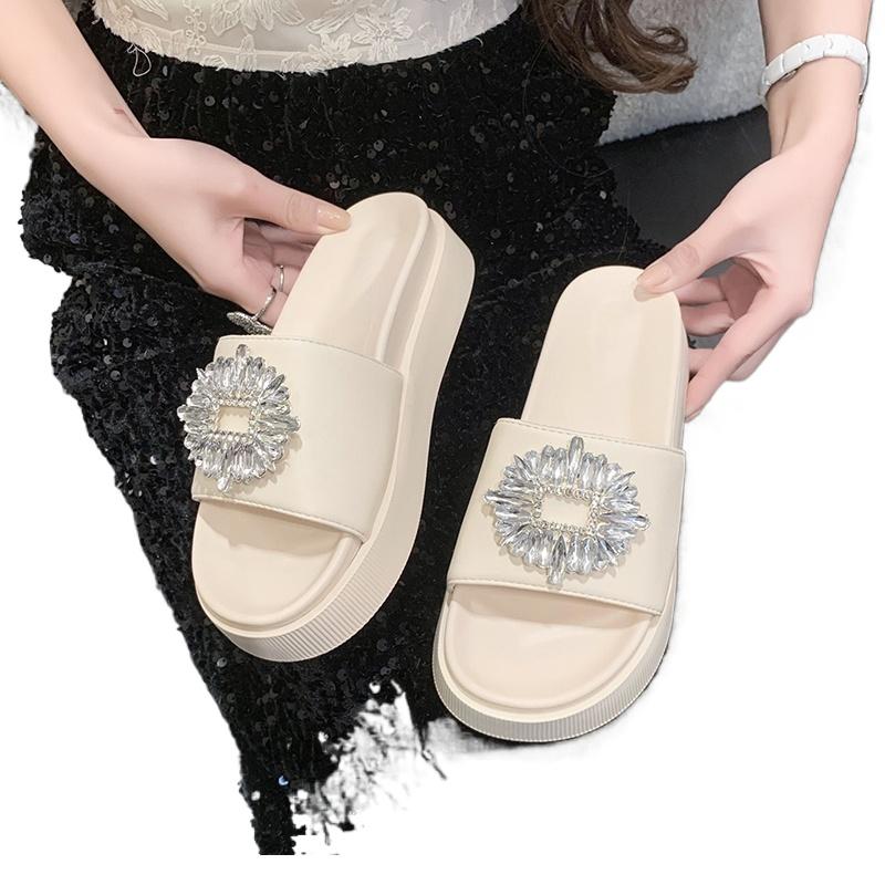 Móda Nové Letní Křišťálové Kameny Spona Pantofle Žena Platformové Sandály Zesílené Podpatky Nazouváky Venkovní Žabky Dámské Muffin Boty