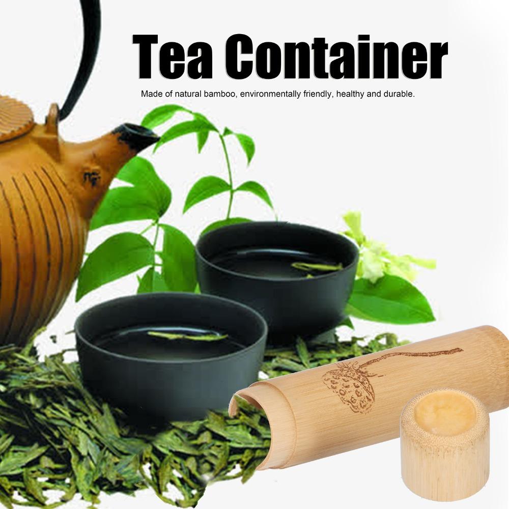2Pcs Durable Bamboo Tea Canister Round Shape With Lid Tea Container 1.38 x 5.91in Incense Canister Spices