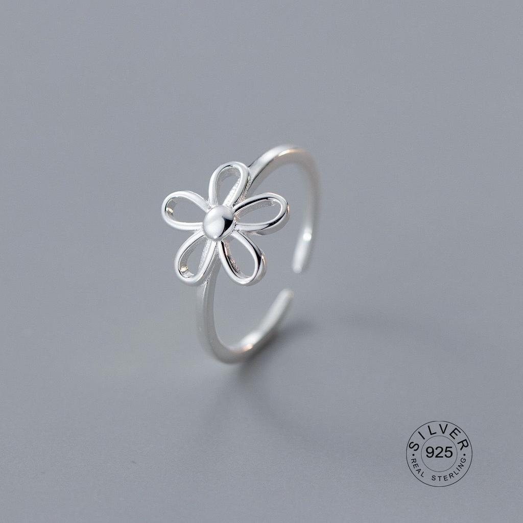 925 Sterling Silver Rings For Women Geometric Fine Jewelry Finger Adjustable Cute Flower Leaf Zirco Ring For Party Birthday Gift