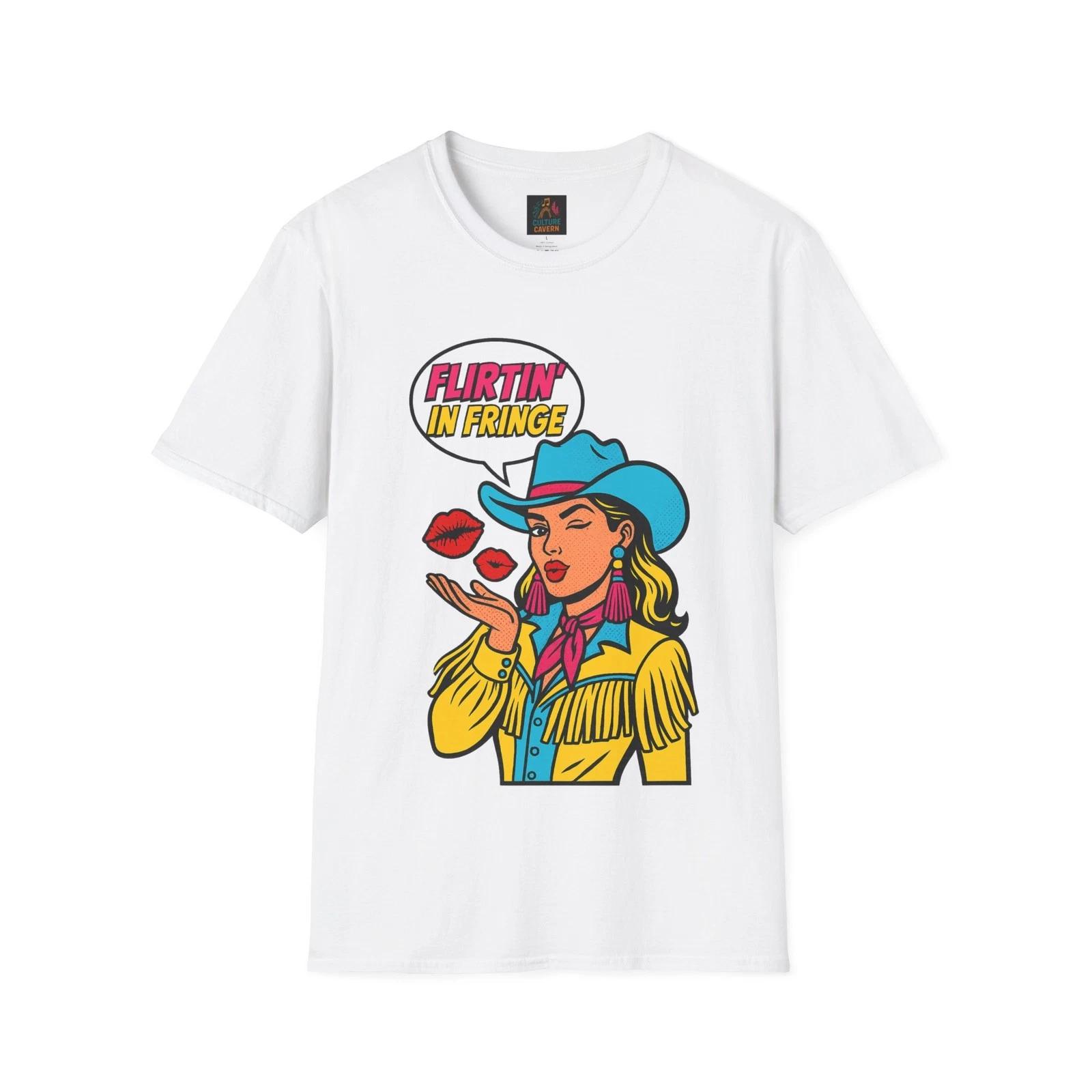 Flirtin  in Fringe Womens T-Shirt - Western, Casual Style, Comic Style Graphic L