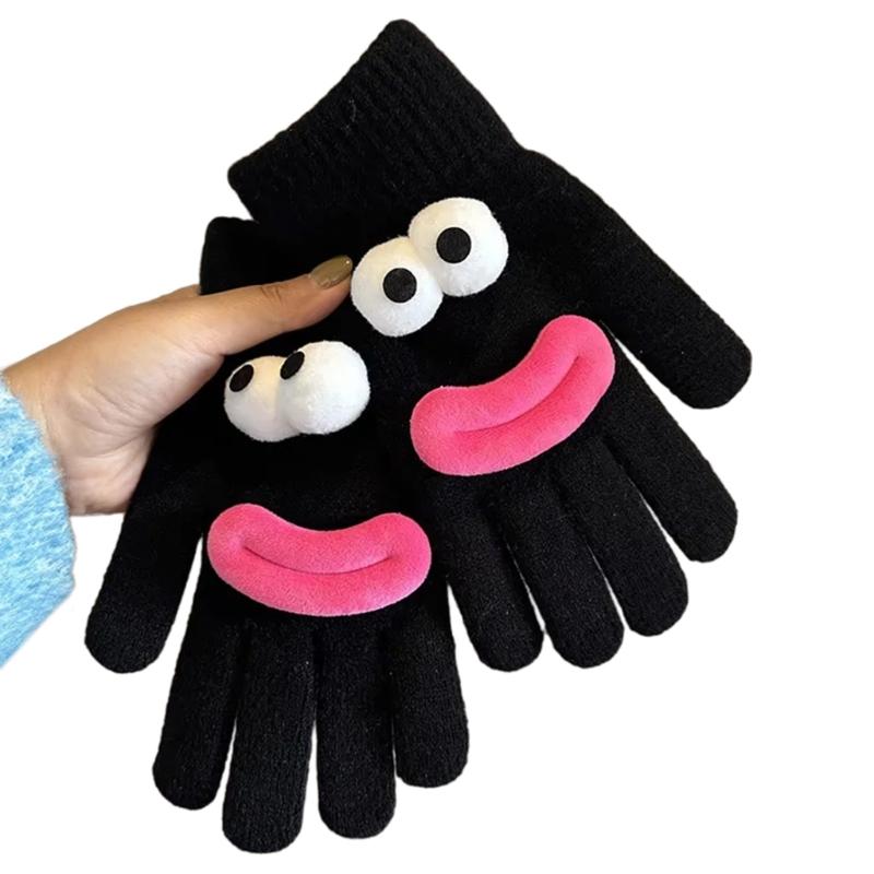 Hübsche Würstchenmund-Touchscreen-Handschuhe für Damen und Mädchen, weiche Winterwärme-Handschuhe mit Fingerloch für Outdoor-Aktivitäten