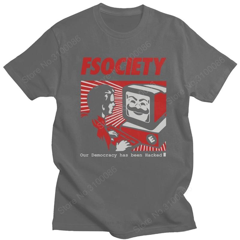 Vintage Funny Mr Robot T Shirt Men Cotton FSociety T-shirt Short-Sleeve F Society Hacker Tee Tops Geek Tshirt Clothing Gift