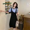 Women's Plus Size Fake Two-Piece Dress Black White Colorblock Casual Summer Short Sleeve A-Line Sundress