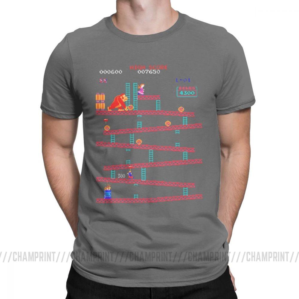 Donkey Kong TShirts Men Arcade Game Collage Vintage Pure Cotton Tees Crew Neck Short Sleeve Retro T Shirt Plus Size Funny Tops