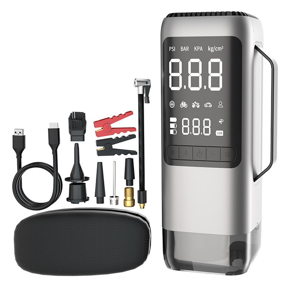 

Пусковое устройство Пылесос Портативный автомобильный насос-инфлятор со светом Насос для накачивания автомобильных шин USB Перезаряжаемый Дисплей питания для автомобильных шин чёрный