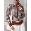 Womens Houndstooth Hooded Zip Up Thick Loose Knit Cardigan Sweater Outerwear