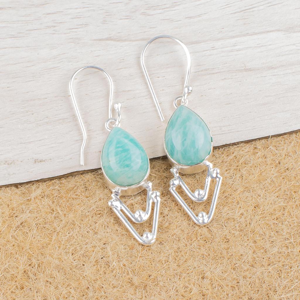Amazonite Earrings, 925 Solid Sterling Silver Earrings Handmade Gemstone Jewelry, Gifts For Wife Brand New Earrings