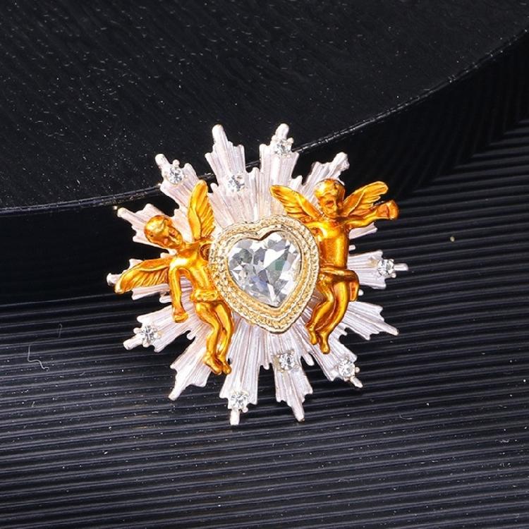 Spille Angelo Cuore Stile Accessorio Elegante Spilla Cuore Cupido per Donne Uomini Badge Gioiello Decorato con Strass