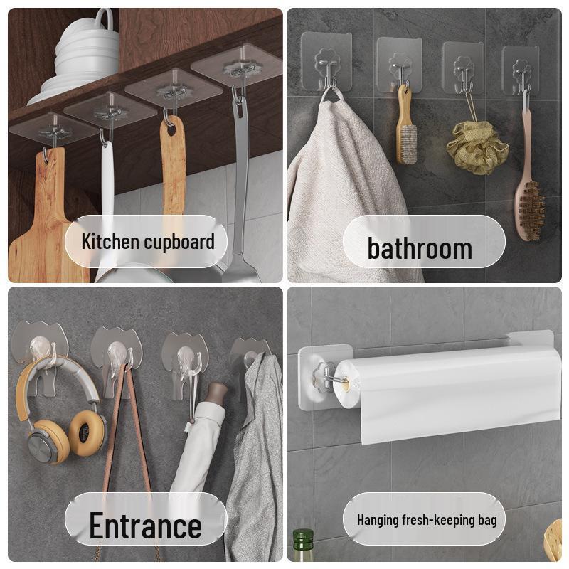 Transparent Strong Adhesive Hooks - No-Punch, No-Trace, Load-Bearing Hooks for Kitchen and Bathroom