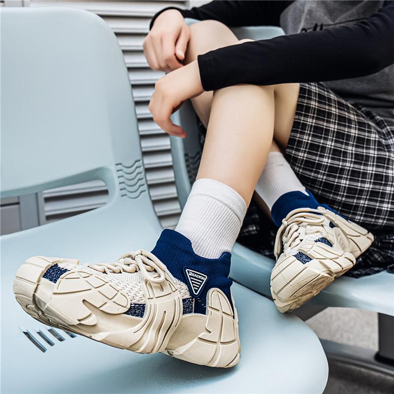 Casual running non-slip sports thick sole heightening men's and women's dad shoes couple flying woven mesh breathable and versatile