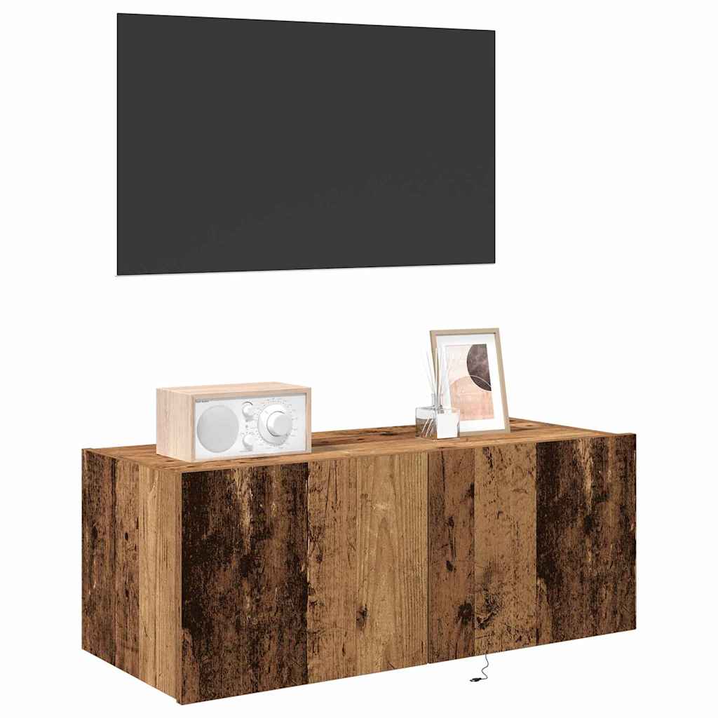 Wall Mounted TV Cabinet with LED Lighting Reclaimed Wood Look 80 x 35 x 31 cm Engineered Wood
