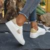 Damen Glitzer Herz Freizeit-Sneaker, Schnürung Leichte Lauf-Skate-Schuhe, Niedrig geschnittene Bequeme Weiße Schuhe für den Herbst, Damenschuhe